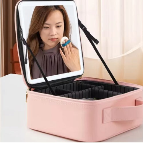ESTUCHE DE COSMÉTICOS CON ESPEJO LED RECARGABLE